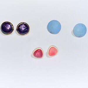 Stud Earrings 80s‎ Bundle Colorful Resin Cabochon Gold Tone Women's Jewelry